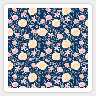 Coral Floral and Navy Watercolor Sticker